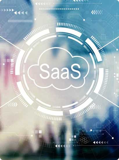 A cloud labelled SaaS inside a digital interface ring