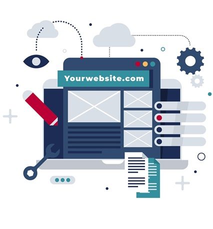 Illustration of a website layout being designed on a desktop browser